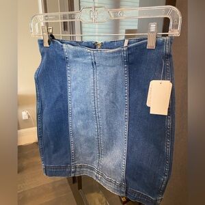 FREE PEOPLE denim stretch two tone mini skirt. BRAND NEW WITH TAGS